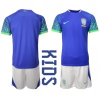 Brasilien Fußballbekleidung Auswärtstrikot Kinder WM 2022 Kurzarm (+ kurze hosen)